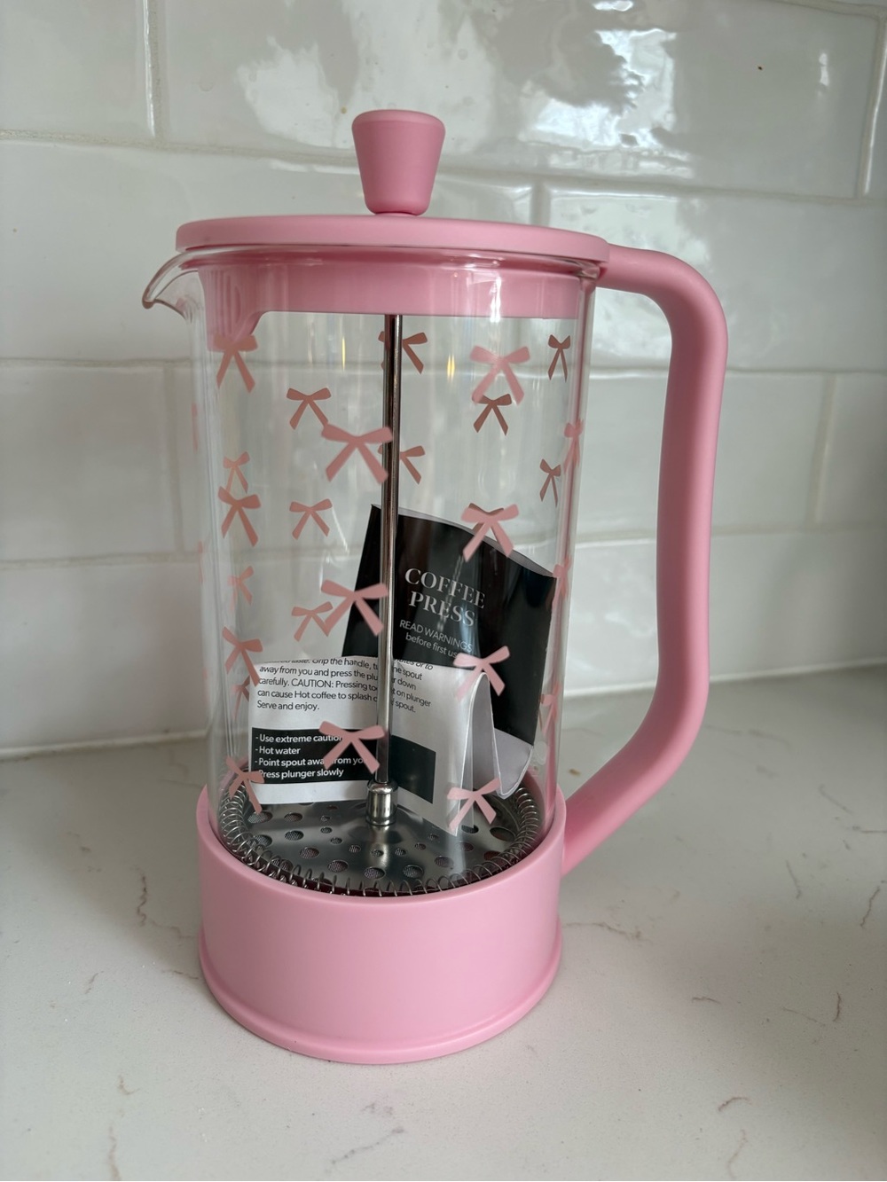 NEW Paris Hilton Pink Bow French Press Coffee Maker  GREAT GIFT!